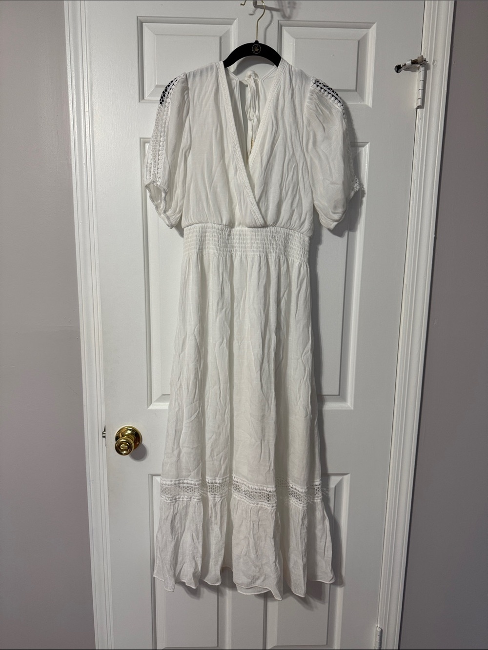 White Boho V-Neck Maxi Dress with Smocked Waist